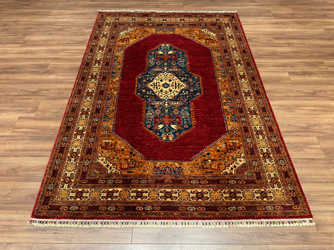 Heriz Red Original Vegetable Dyed Hand Woven Wool Carpet 174x246 4.28 Square Meters - 5x8 ft