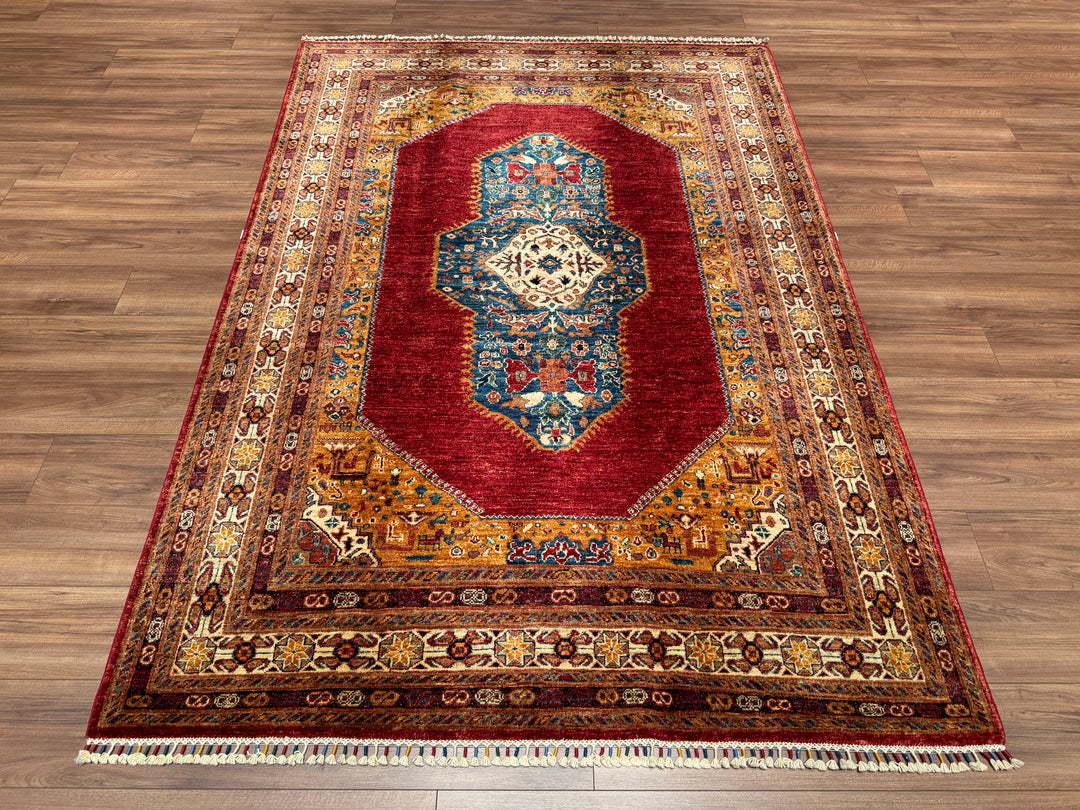 Heriz Red Original Vegetable Dyed Hand Woven Wool Carpet 174x246 4.28 Square Meters - 5x8 ft