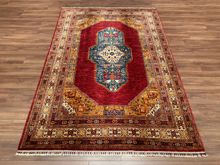 Heriz Red Original Vegetable Dyed Hand Woven Wool Carpet 174x246 4.28 Square Meters - 5x8 ft