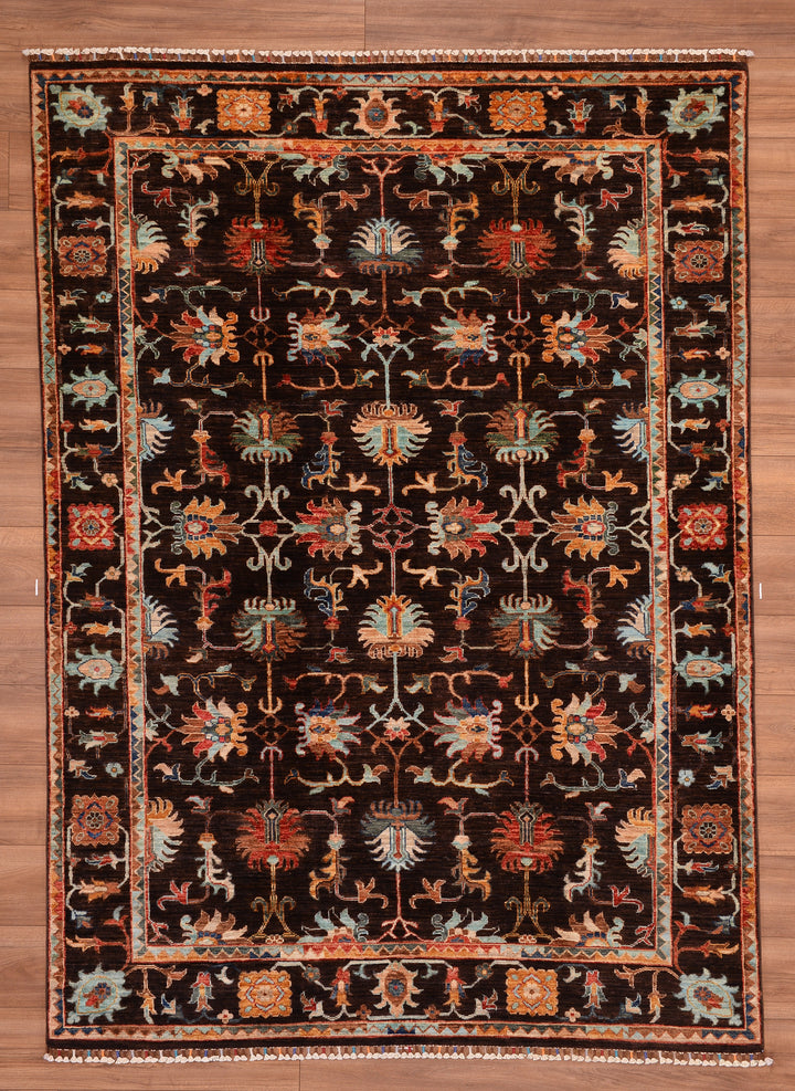 Sultani Floral Original Hand Woven Brown Vegetable Dyed Wool Carpet 171x237 4.05 Square Meters - 5x7 ft