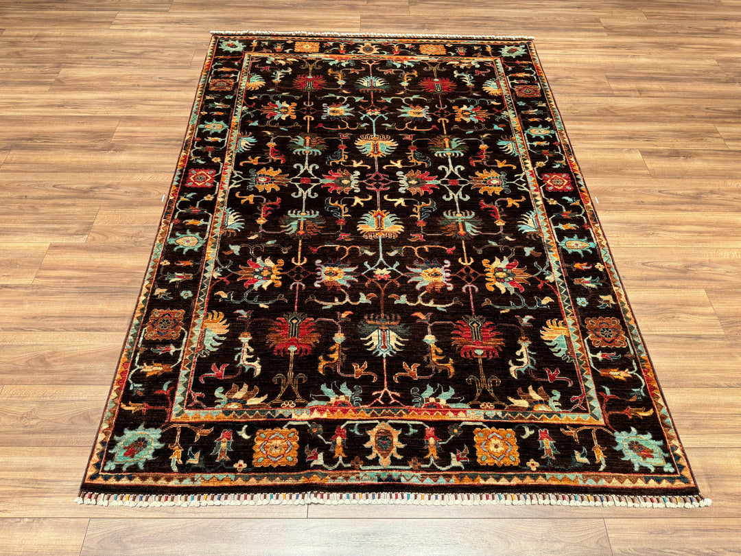 Sultani Floral Original Hand Woven Brown Vegetable Dyed Wool Carpet 171x237 4.05 Square Meters - 5x7 ft