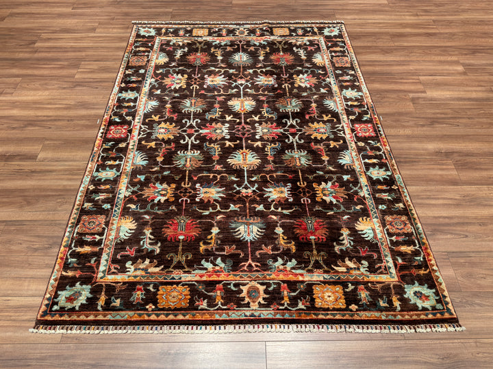 Sultani Floral Original Hand Woven Brown Vegetable Dyed Wool Carpet 171x237 4.05 Square Meters - 5x7 ft