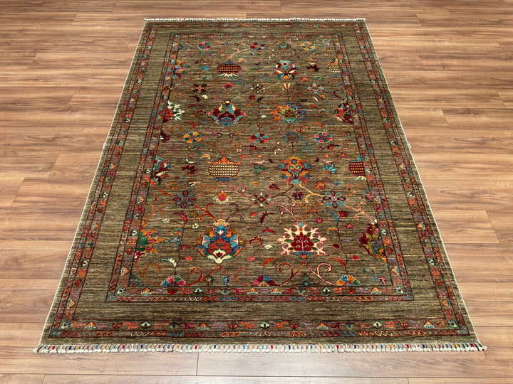 Sultani Floral Original Hand Woven Beige Vegetable Dyed Wool Carpet 174x243 4.23 Square Meters - 5x8 ft