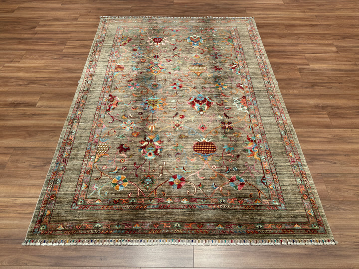 Sultani Floral Original Hand Woven Beige Vegetable Dyed Wool Carpet 174x243 4.23 Square Meters - 5x8 ft