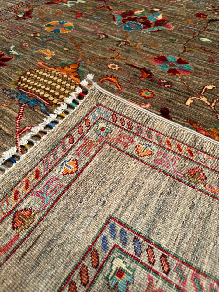 Sultani Floral Original Hand Woven Beige Vegetable Dyed Wool Carpet 174x243 4.23 Square Meters - 5x8 ft