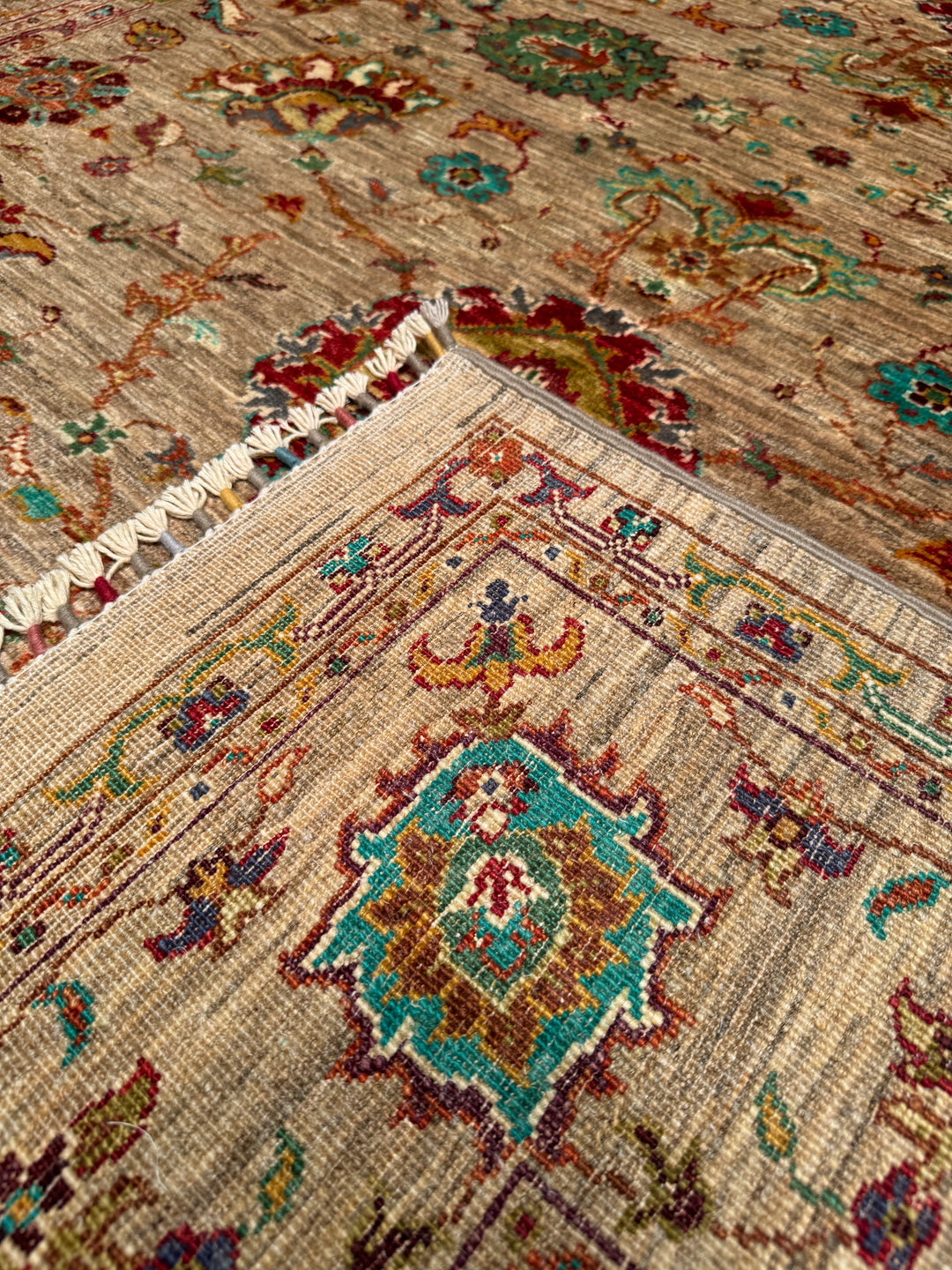 Sultani Floral Original Hand Woven Beige Vegetable Dyed Wool Carpet 172x241 4.15 Square Meters - 5x8 ft