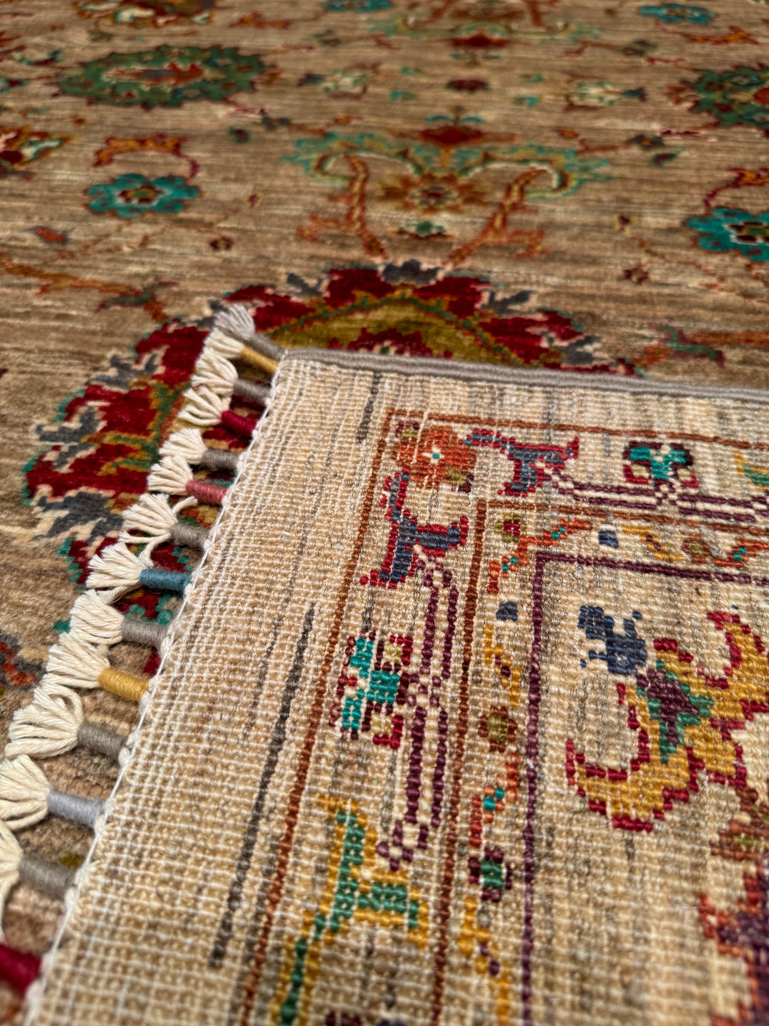 Sultani Floral Original Hand Woven Beige Vegetable Dyed Wool Carpet 172x241 4.15 Square Meters - 5x8 ft