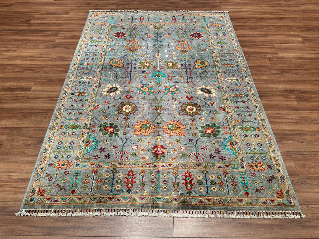 Sultani Çiçekli Orjinal El Dokuması Mavi Kök Boya Yün Halı 174x243 4.23 Metrekare - 5x8 ft