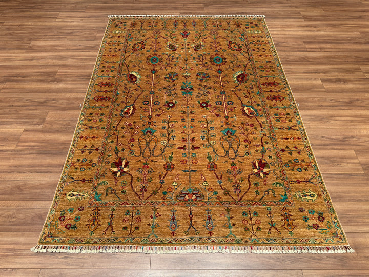 Sultani Floral Original Hand Woven Beige Vegetable Dyed Wool Carpet 174x245 4.26 Square Meters - 5x8 ft