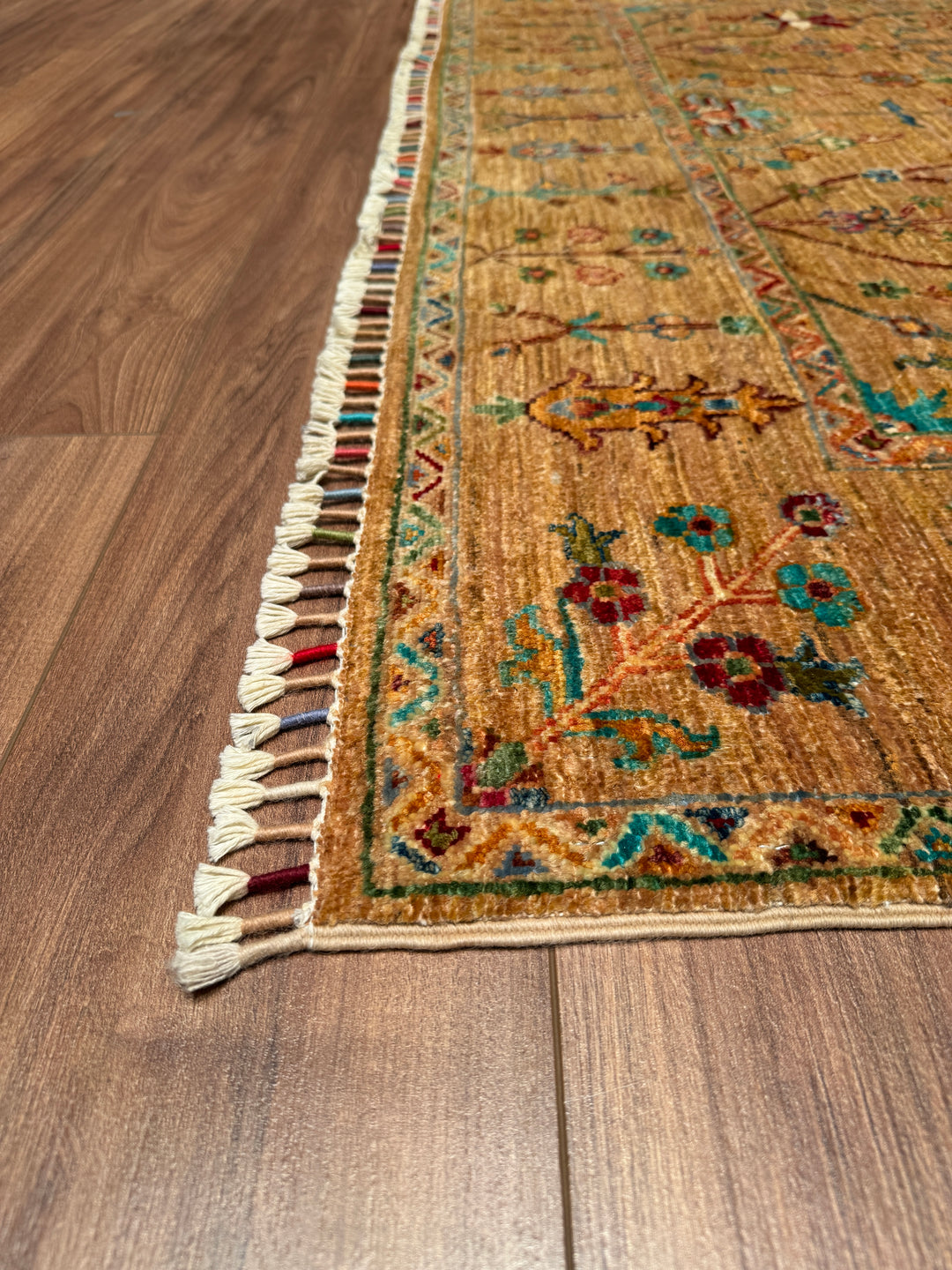 Sultani Floral Original Hand Woven Beige Vegetable Dyed Wool Carpet 174x245 4.26 Square Meters - 5x8 ft