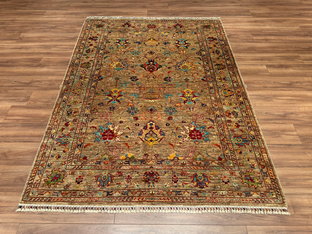 Sultani Floral Original Hand Woven Beige Vegetable Dyed Wool Carpet 174x232 4.04 Square Meters - 5x8 ft