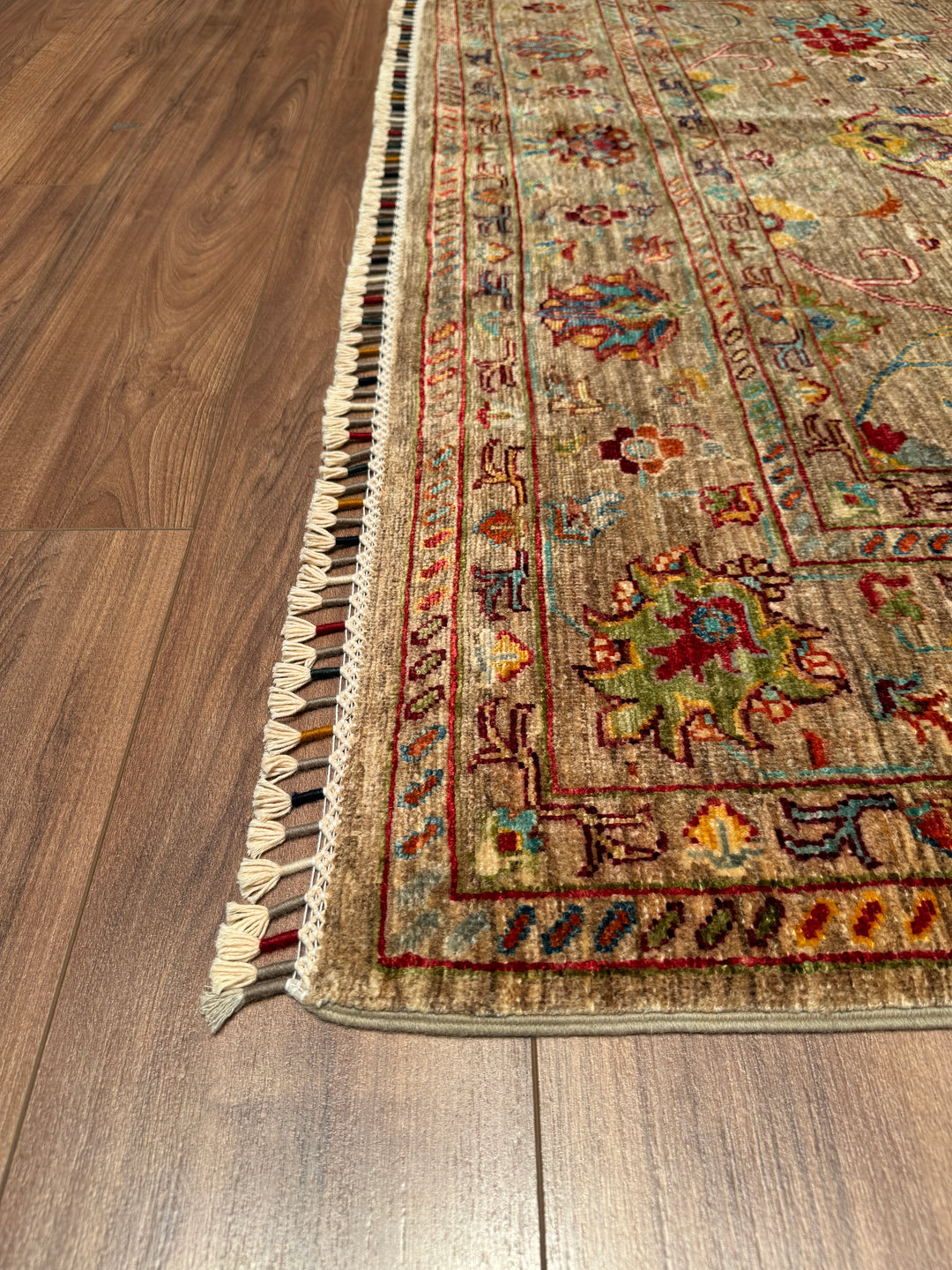 Sultani Floral Original Hand Woven Beige Vegetable Dyed Wool Carpet 174x232 4.04 Square Meters - 5x8 ft