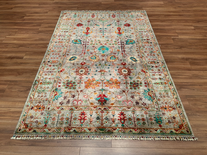 Sultani Floral Original Hand Woven Gray Vegetable Dyed Wool Carpet 171x250 4.28 Square Meters - 5x8 ft