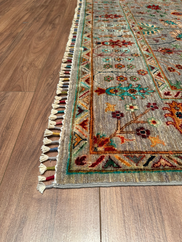 Sultani Floral Original Hand Woven Gray Vegetable Dyed Wool Carpet 171x250 4.28 Square Meters - 5x8 ft