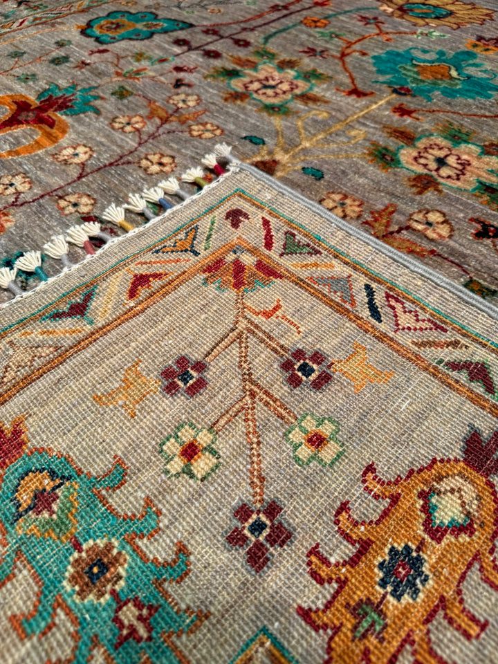 Sultani Floral Original Hand Woven Gray Vegetable Dyed Wool Carpet 171x250 4.28 Square Meters - 5x8 ft