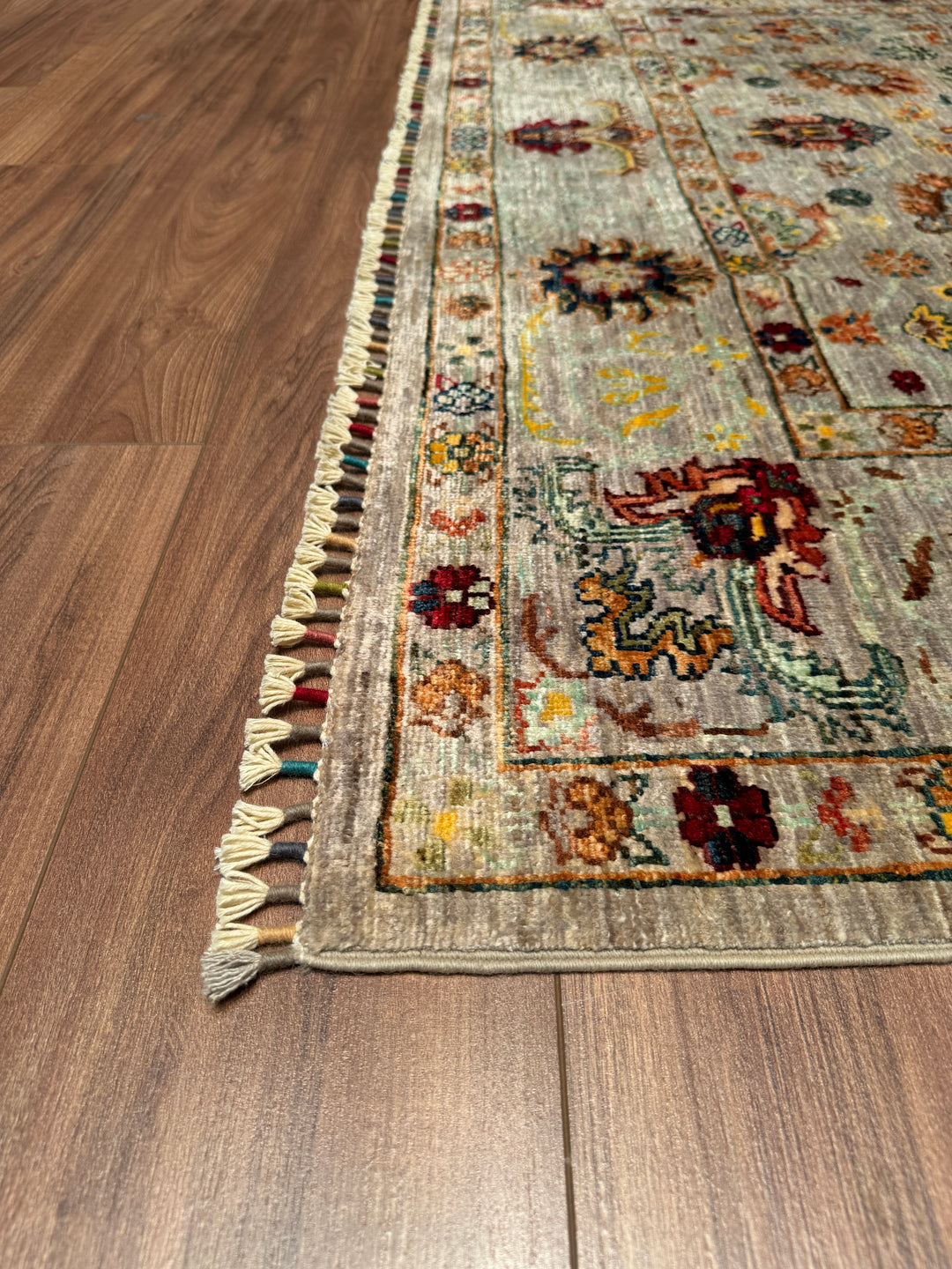 Sultani Floral Original Hand Woven Gray Vegetable Dyed Wool Carpet 175x241 4.22 Square Meters - 5x8 ft