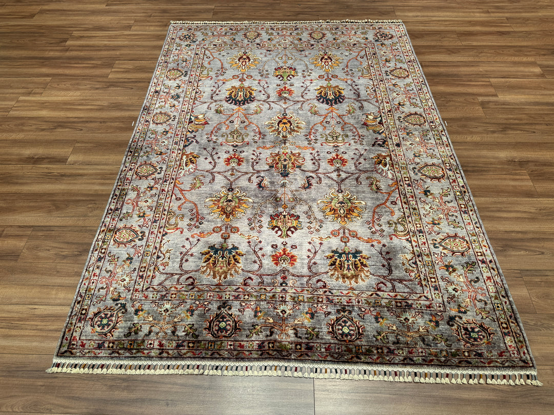 Sultani Çiçekli Orjinal El Dokuması Gri Kök Boya Yün Halı 173x240 4.15 Metrekare - 5x8 ft