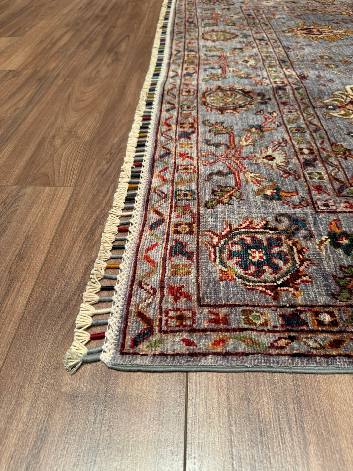 Sultani Çiçekli Orjinal El Dokuması Gri Kök Boya Yün Halı 173x240 4.15 Metrekare - 5x8 ft