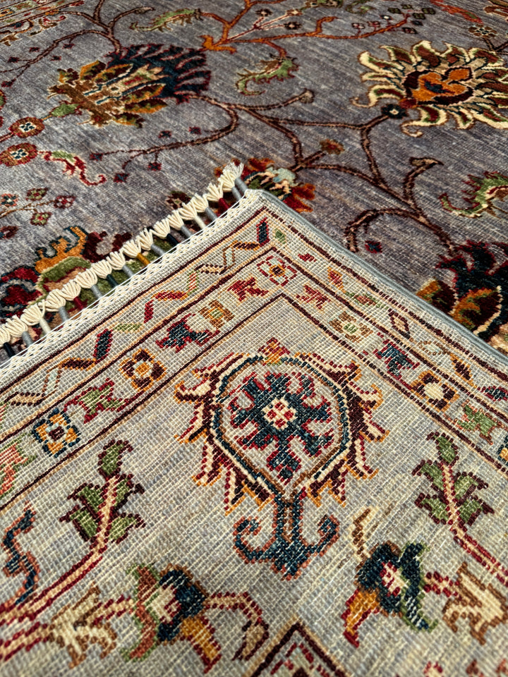 Sultani Floral Original Hand Woven Gray Vegetable Dyed Wool Carpet 173x240 4.15 Square Meters - 5x8 ft