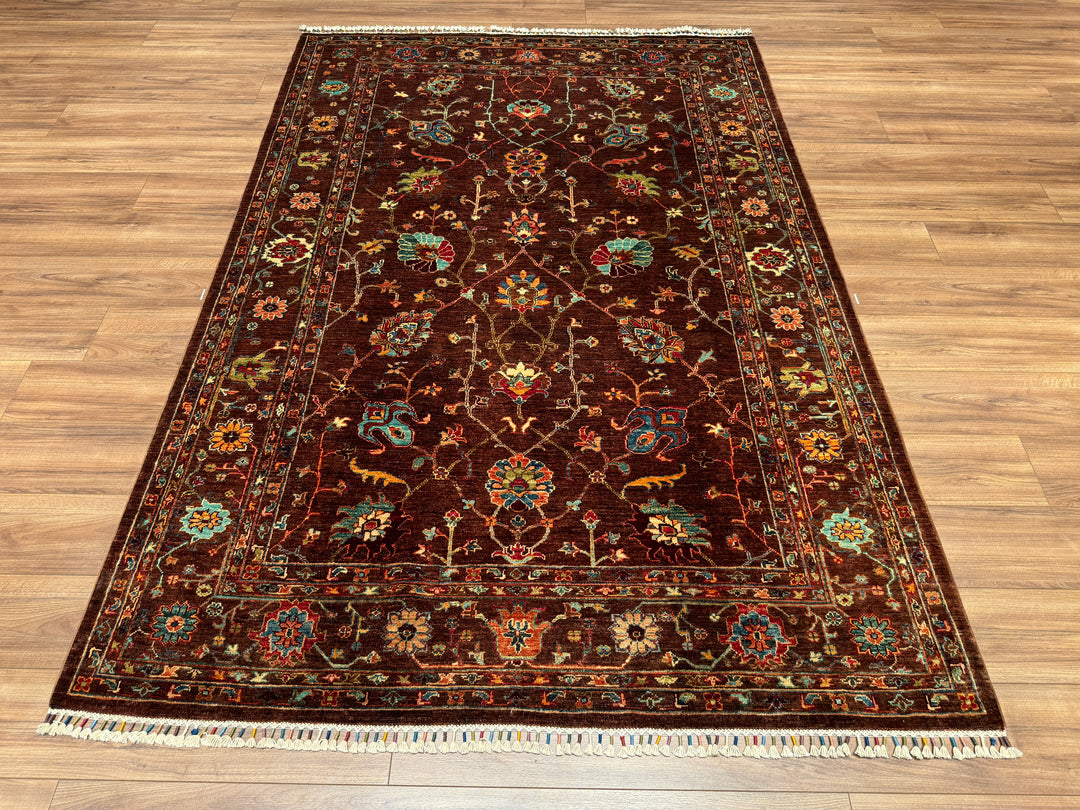 Sultani Floral Original Hand Woven Brown Vegetable Dyed Wool Carpet 173x249 4.31 Square Meters - 5x8 ft