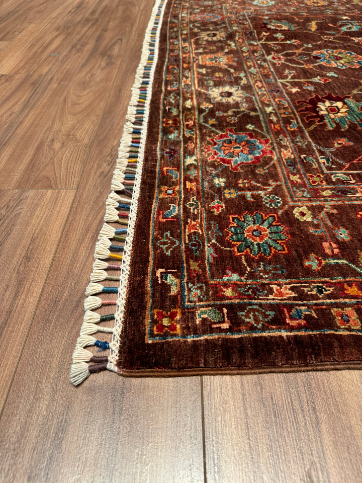 Sultani Floral Original Hand Woven Brown Vegetable Dyed Wool Carpet 173x249 4.31 Square Meters - 5x8 ft