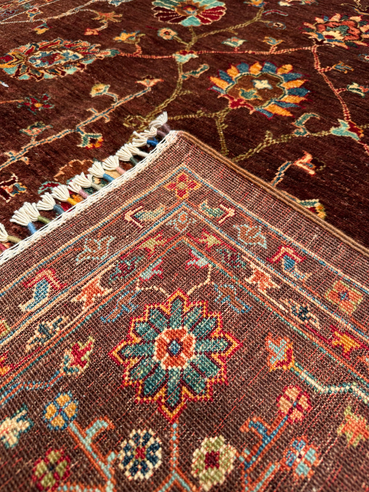 Sultani Floral Original Hand Woven Brown Vegetable Dyed Wool Carpet 173x249 4.31 Square Meters - 5x8 ft