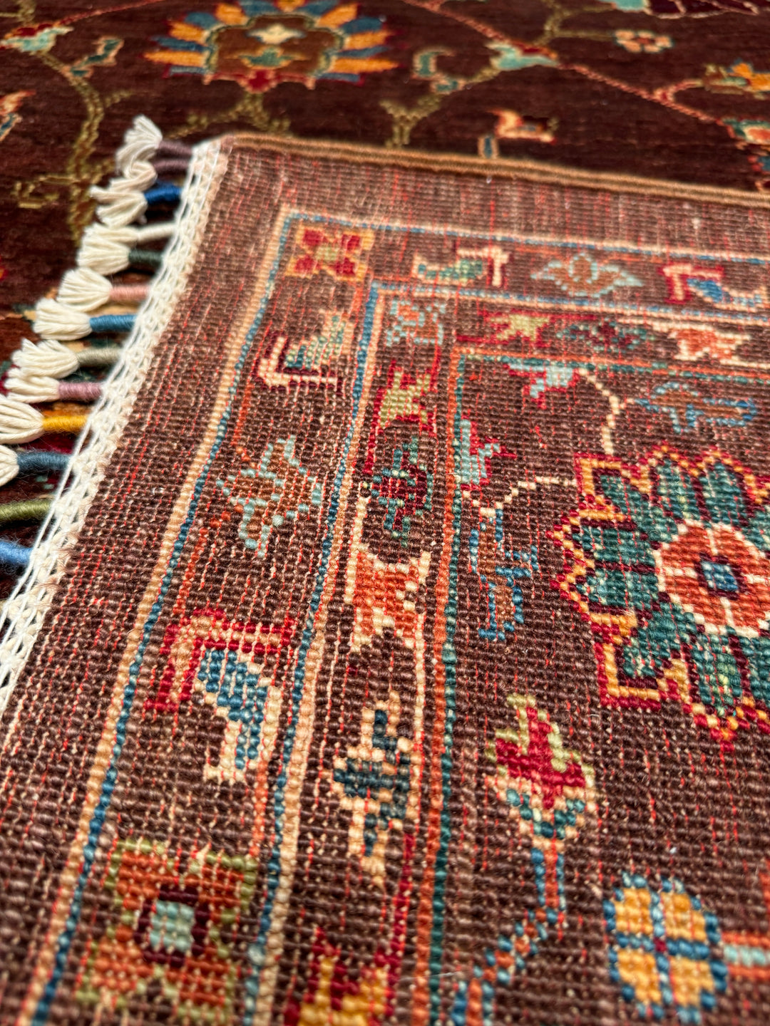 Sultani Floral Original Hand Woven Brown Vegetable Dyed Wool Carpet 173x249 4.31 Square Meters - 5x8 ft