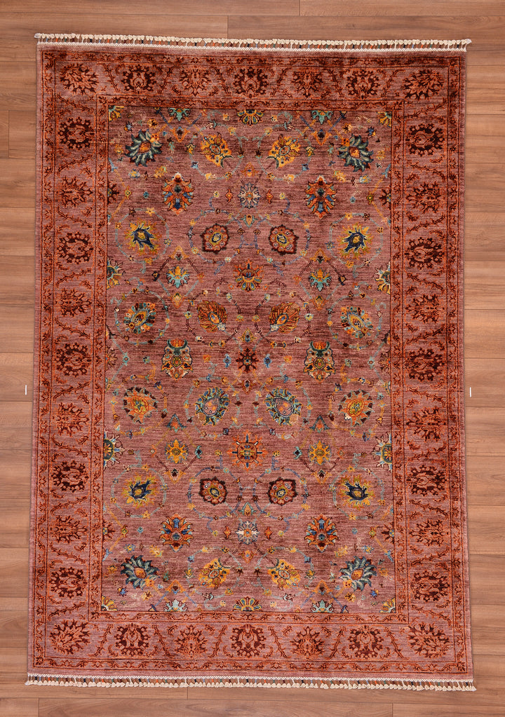 Sultani Çiçekli Orjinal El Dokuması Pembe Kök Boya Yün Halı 171x247 4.22 Metrekare - 5x8 ft