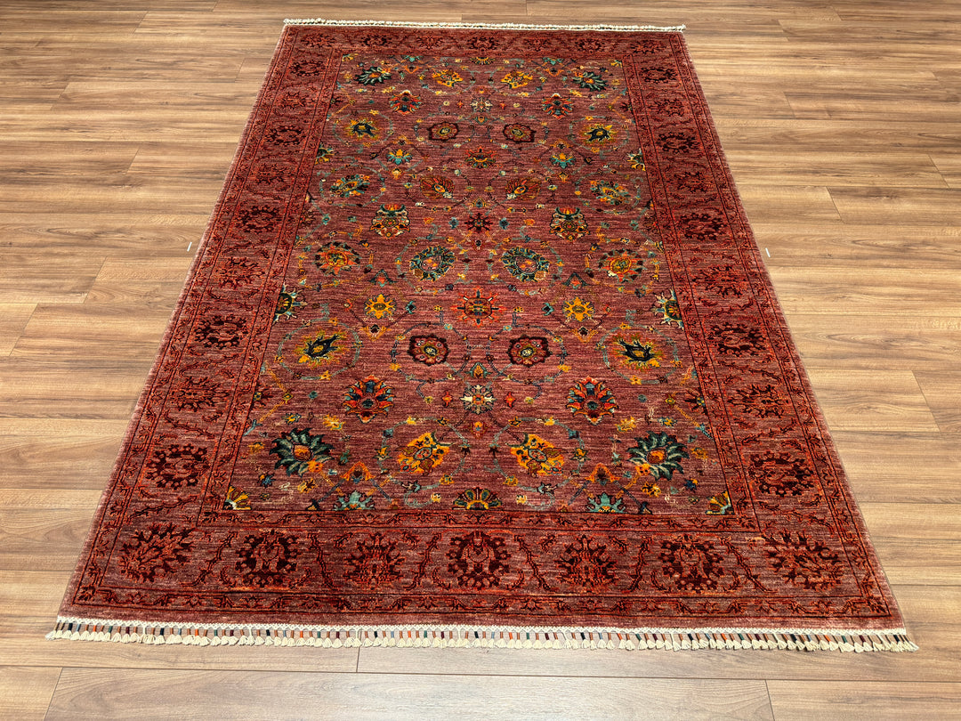 Sultani Çiçekli Orjinal El Dokuması Pembe Kök Boya Yün Halı 171x247 4.22 Metrekare - 5x8 ft