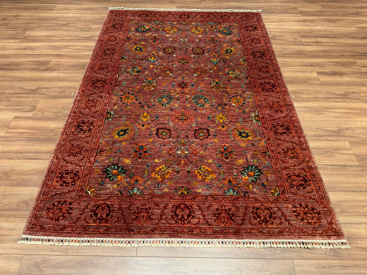 Sultani Floral Original Hand Woven Pink Vegetable Dyed Wool Carpet 171x247 4.22 Square Meters - 5x8 ft