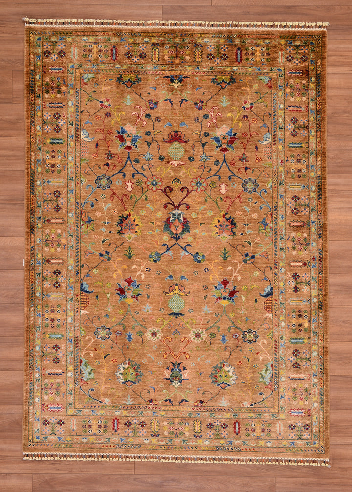 Sultani Binbirgece Orjinal El Dokuması Bej Kök Boya Yün Halı 175x245 4.29 Metrekare - 5x8 ft