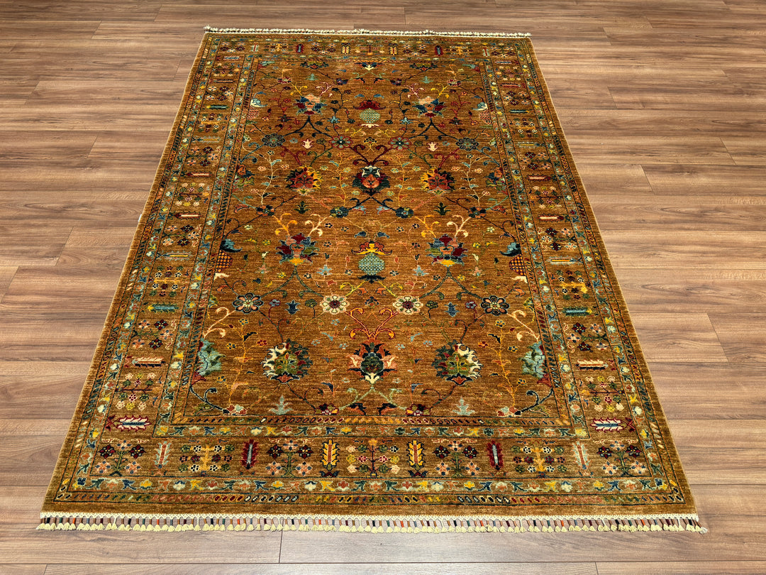 Sultani Binbirgece Orjinal El Dokuması Bej Kök Boya Yün Halı 175x245 4.29 Metrekare - 5x8 ft