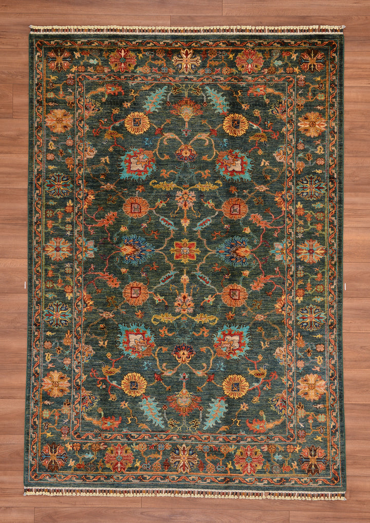 Sultani Binbirgece Original Hand Woven Green Vegetable Dyed Wool Carpet 174x249 4.33 Square Meters - 5x8 ft