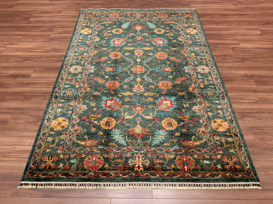 Sultani Binbirgece Original Hand Woven Green Vegetable Dyed Wool Carpet 174x249 4.33 Square Meters - 5x8 ft