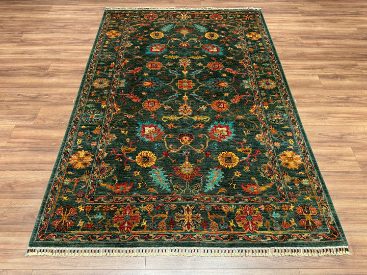 Sultani Binbirgece Original Hand Woven Green Vegetable Dyed Wool Carpet 174x249 4.33 Square Meters - 5x8 ft