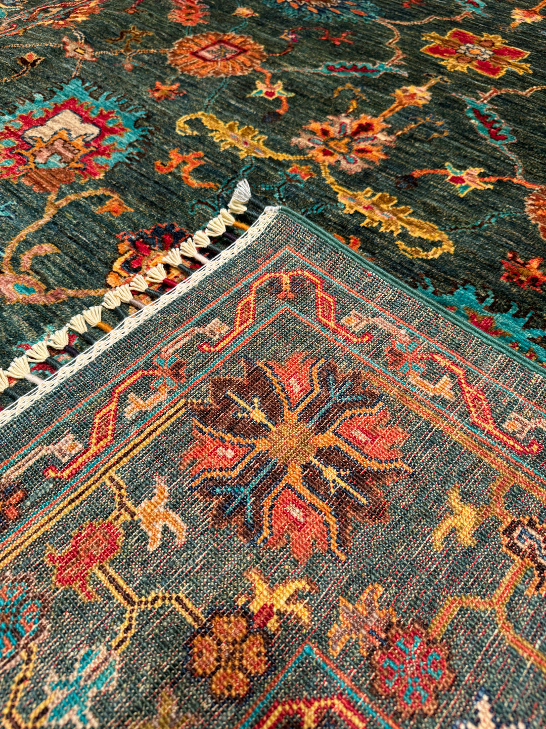 Sultani Binbirgece Original Hand Woven Green Vegetable Dyed Wool Carpet 174x249 4.33 Square Meters - 5x8 ft