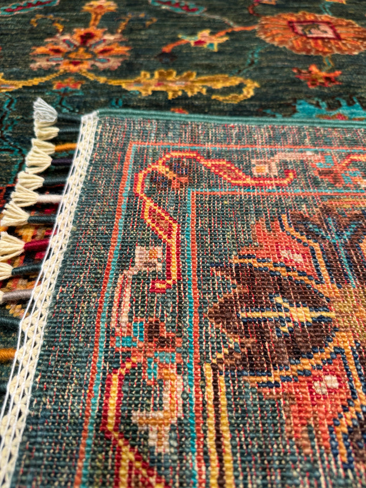 Sultani Binbirgece Original Hand Woven Green Vegetable Dyed Wool Carpet 174x249 4.33 Square Meters - 5x8 ft