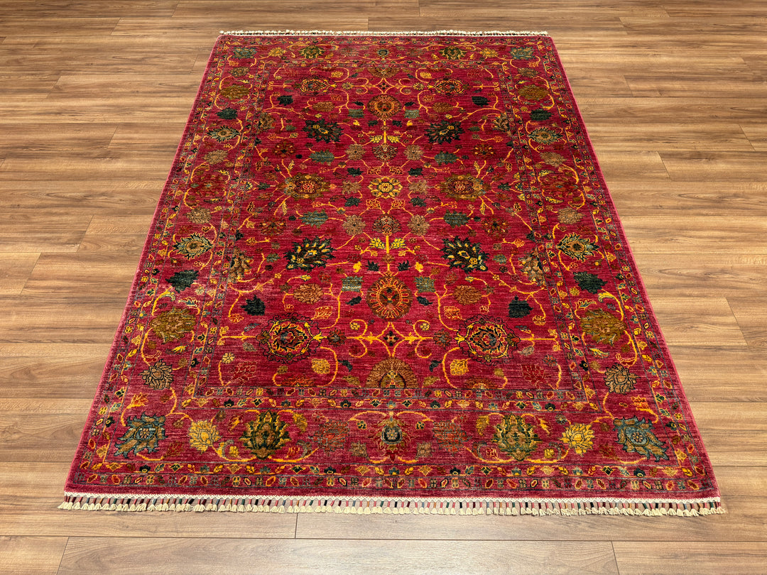 Sultani Çiçekli Orjinal El Dokuması Pembe Kök Boya Yün Halı 177x237 4.19 Metrekare - 5x8 ft