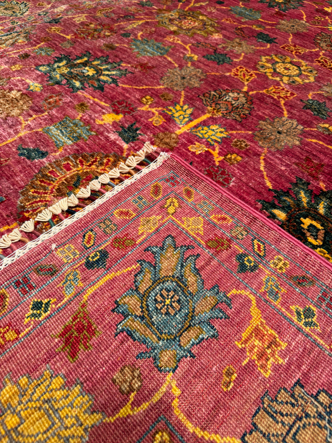 Sultani Floral Original Hand Woven Pink Vegetable Dyed Wool Carpet 177x237 4.19 Square Meters - 5x8 ft