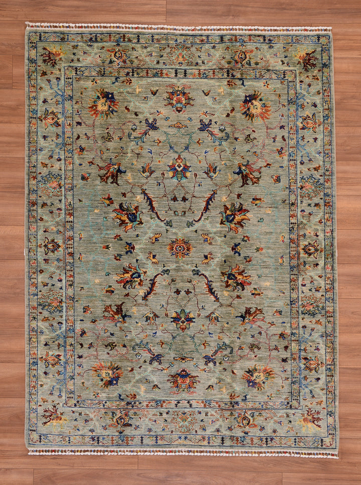 Sultani Binbirgece Orjinal El Dokuması Yeşil Kök Boya Yün Halı 175x233 4.08 Metrekare - 5x8 ft