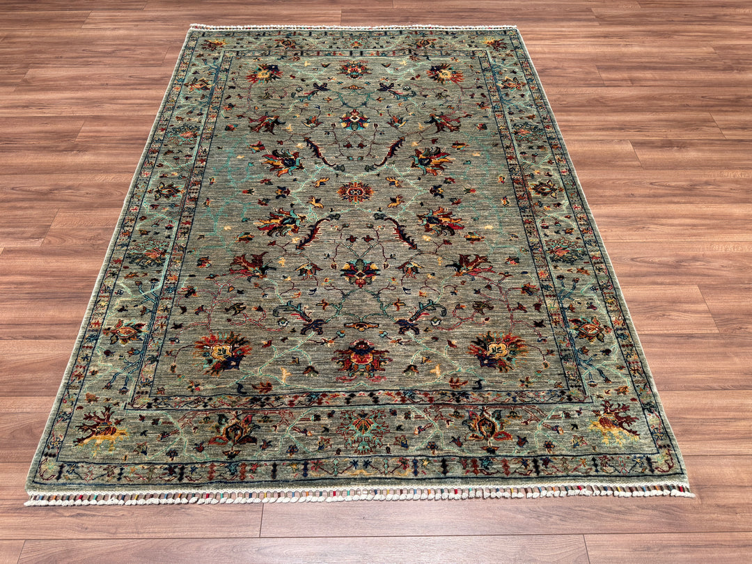 Sultani Binbirgece Orjinal El Dokuması Yeşil Kök Boya Yün Halı 175x233 4.08 Metrekare - 5x8 ft