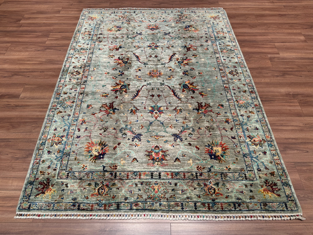 Sultani Binbirgece Original Hand Woven Green Vegetable Dyed Wool Carpet 175x233 4.08 Square Meters - 5x8 ft