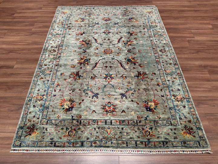 Sultani Binbirgece Orjinal El Dokuması Yeşil Kök Boya Yün Halı 175x233 4.08 Metrekare - 5x8 ft