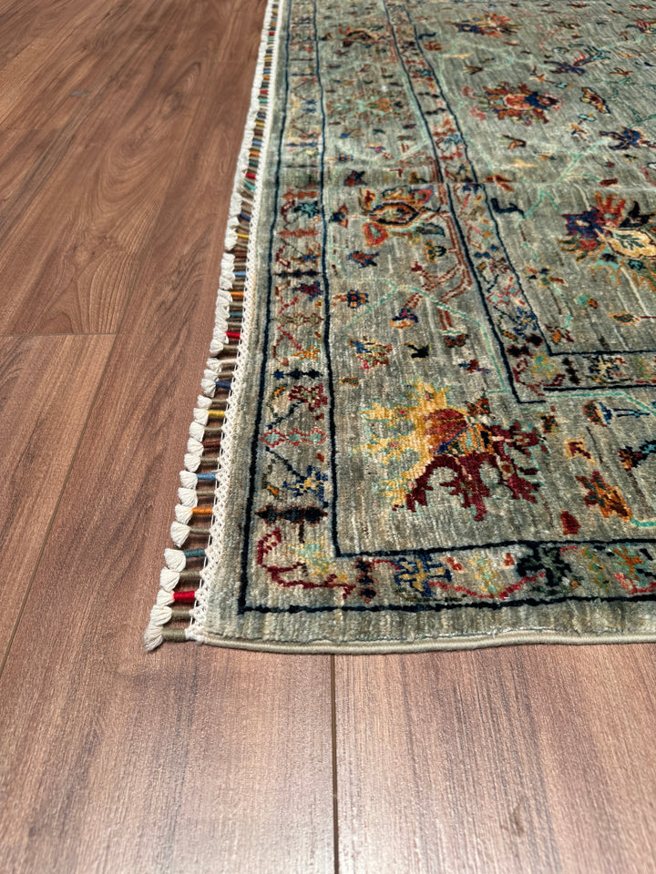 Sultani Binbirgece Original Hand Woven Green Vegetable Dyed Wool Carpet 175x233 4.08 Square Meters - 5x8 ft