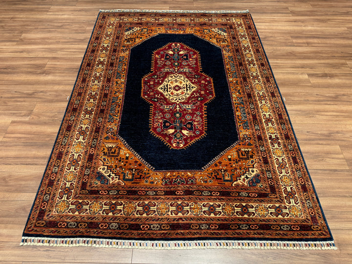 Heriz Lacivert Orjinal Kök Boya El Dokuması Yün Halı 172x242 4.16 Metrekare - 5x8 ft