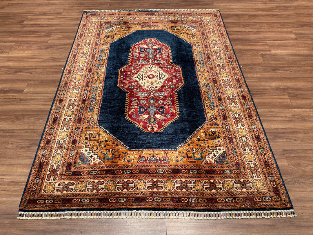 Heriz Navy Blue Original Vegetable Dyed Hand Woven Wool Carpet 172x242 4.16 Square Meters - 5x8 ft