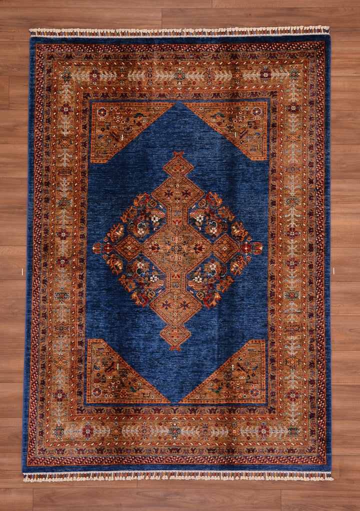 Heriz Mavi Orjinal Kök Boya El Dokuması Yün Halı 171x243 4.16 Metrekare - 5x8 ft