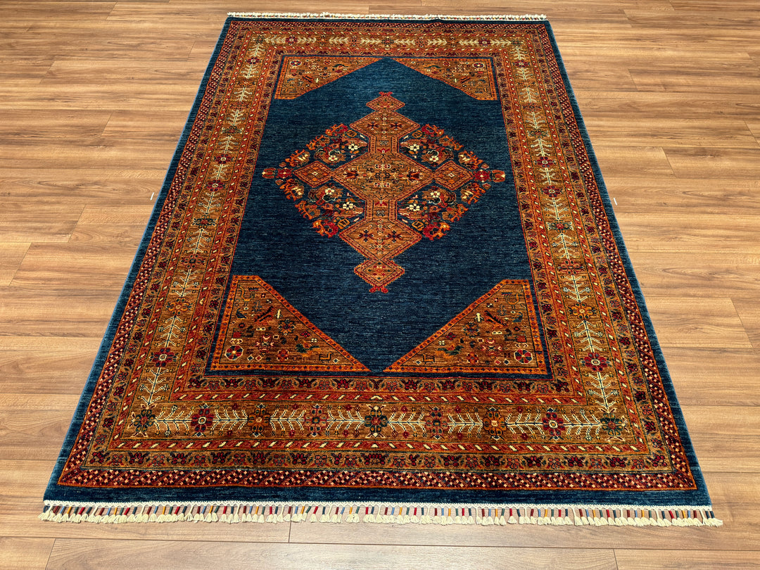 Heriz Blue Original Vegetable Dyed Hand Woven Wool Carpet 171x243 4.16 Square Meters - 5x8 ft