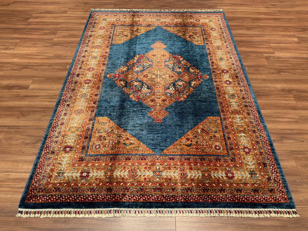 Heriz Mavi Orjinal Kök Boya El Dokuması Yün Halı 171x243 4.16 Metrekare - 5x8 ft