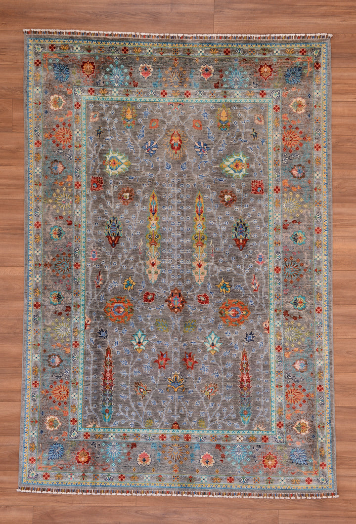 Sultani Çiçekli Orjinal El Dokuması Mavi Kök Boya Yün Halı 175x257 4.50 Metrekare - 5x8 ft